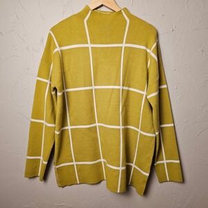 MAX‎ STUDIO Women's Green / Mustard Yellow Grid Print Mock Neck Sweater XL EUC